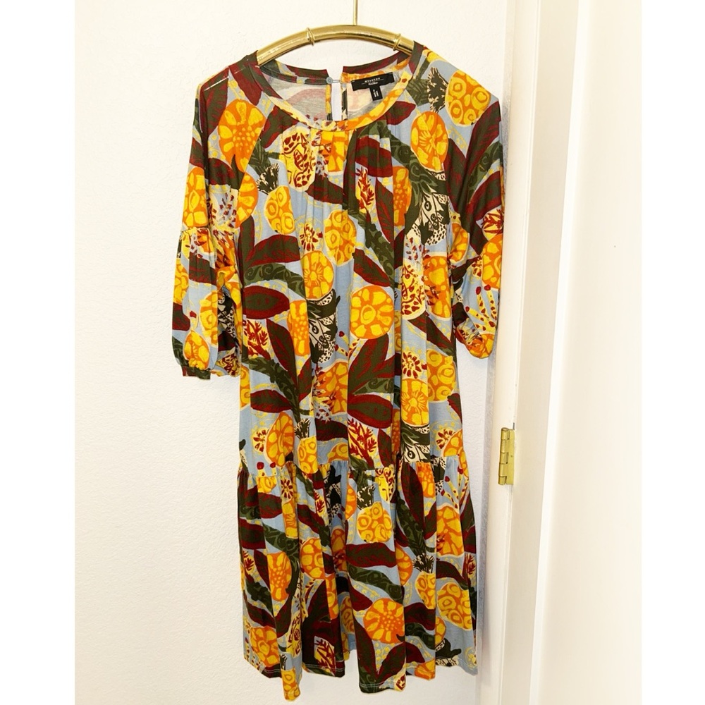WEEKEND MaxMara The Lalla Citrus Gathered Hem Short Dress Bold Botanical SZ: M